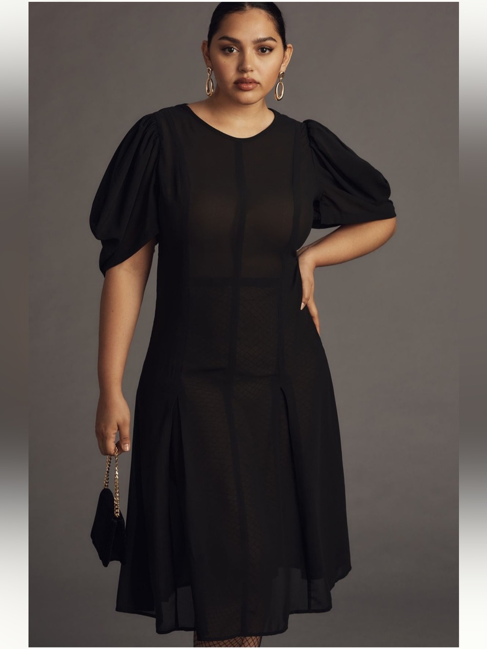NWT Sold Out Anthropologie Modern Sheer Midi Dress with Puff Sleeves Size 12 - Picture 5 of 16